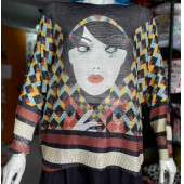 İTALYAN KAZAK - KODU: 3556 - YARASA KOLLU - RENK: SİYAH + SARI+BAKIR (KIZIL KAHVE) + MAVİ- ÖNÜ KIZ DESENLİ - 5