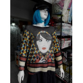 İTALYAN KAZAK - KODU: 3556 - YARASA KOLLU - RENK: SİYAH + SARI+BAKIR (KIZIL KAHVE) + MAVİ- ÖNÜ KIZ DESENLİ - 6