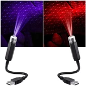 UpWay USB Lazer Yıldız Projektörü 2 Adet Kırmızı Mor Gece Lambası Oto Aksesuarı - 1