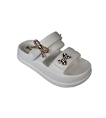 AKINALBELLA Siyah Beyaz Gri Kadın Taşlı deniz havuz plag gündelik arkası geçkili terlik Topuk Boyu 4cm thumbnail 7