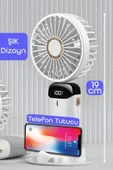 LCD Ekranlı Şarjlı El Fanı Mini Vantilatör 5 Kademe Sessiz Boyun Askılı Beyaz Fan - 6