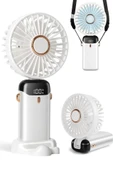 LCD Ekranlı Şarjlı El Fanı Mini Vantilatör 5 Kademe Sessiz Boyun Askılı Beyaz Fan - 2