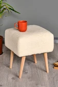 Puf Tabure Ahşap Ayaklı Kuzu Kumaş Makyaj Pufu Puf Sandalye Ayak Uzatma Pufu Kare Puf Bench - 7