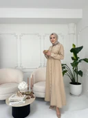 ŞERİT DETAYLI KETEN ELBİSE - 4