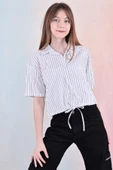 Kız Çocuk Bel Büzgü Detaylı Crop Gömlek 6-14 Yaş 12253 thumbnail 1