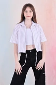 Kız Çocuk Bel Büzgü Detaylı Crop Gömlek 6-14 Yaş 12253 thumbnail 8