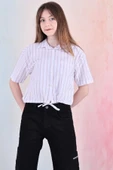 Kız Çocuk Bel Büzgü Detaylı Crop Gömlek 6-14 Yaş 12253 thumbnail 2