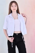 Kız Çocuk Bel Büzgü Detaylı Crop Gömlek 6-14 Yaş 12253 thumbnail 4