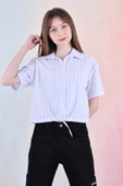 Kız Çocuk Bel Büzgü Detaylı Crop Gömlek 6-14 Yaş 12253 thumbnail 5