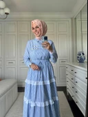 BRODE ŞERİTLİ ÇİZGİLİ ELBİSE - 2