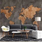 Koyu Ahşap Dünya Haritası Duvar Kağıdı thumbnail 1