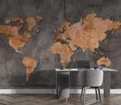Koyu Ahşap Dünya Haritası Duvar Kağıdı thumbnail 4