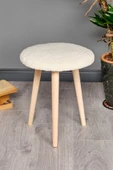Ahşap Ayaklı Dekoratif Pelüş Puf Tabure Bench Sandalye Ayak Uzatma Pufu Makyaj Sandalye - 6