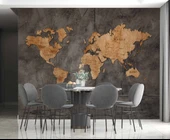 Koyu Ahşap Dünya Haritası Duvar Kağıdı thumbnail 5