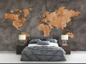 Koyu Ahşap Dünya Haritası Duvar Kağıdı thumbnail 2