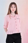 Kız Çocuk Bel Detaylı-Taş Baskılı Crop Gömlek 6-15 Yaş 12254 - 8