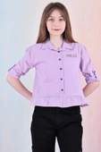 Kız Çocuk Bel Detaylı-Taş Baskılı Crop Gömlek 6-15 Yaş 12254 - 4