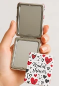 Kalp Love Tasarımlı Simli Büyüteçli Pratik Mini Cep Çanta Makyaj Aynası - 2