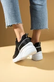 Pembe Potin Kalın Taban Bağcıklı Fileli Taş Detaylı Kadın Sneakers 89-044-25Byaz - 3