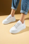 Pembe Potin Kalın Taban Renkli Bağcıklı Hafif Taban Kadın Sneakers 89-049-25 - 1