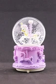 9 cm Pembe Mor Unicorn Tasarımlı Kar Küresi Işıklı Orta Boy Sevgiliye Yeni Yıl Yılbaşı Hediyesi - 3