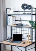 DEKORATİF 2 RAFLI METAL ÇALIŞMA MASASI AHŞAP RAFLI KİTAPLIK BİLGİSAYAR VE LAPTOP MASASI - 7