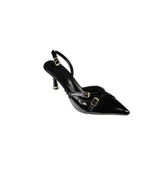 YAZKIŞ Kadın Siyah Ten Bordo Rugan Üstü Kemer Geçkili Sivri Burun 8cm İnce Topuk Stiletto Ayakkabı thumbnail 2