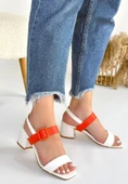 Pabucmarketi Beyaz Turuncu Kadın Topuklu Sandalet thumbnail 3