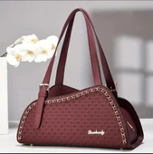 Kadın Bordo Lüks Dokuma Izgara Omuz ve El Çantası - 1