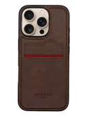 Apple iPhone 16 Pro Max Kartlıklı Rich Boss Deri Kılıf Koyu Kahverengi - 1