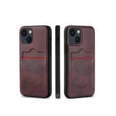 Apple iPhone 15 Kartlıklı Rich Boss Deri Kılıf Koyu Kırmızı - 1