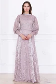 Fırfır Ve Taş Detaylı Dantel Abiye Elbise 2757-Bej thumbnail 1