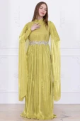 Taş ve Pelerin Detaylı Abiye Elbise 2753-Olive thumbnail 2