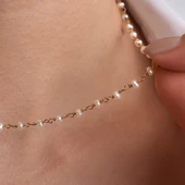 14 Ayar Altın Kaplama Minimal İncili El Yapımı Gümüş Kolye - CNS00628 thumbnail 3