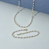 14 Ayar Altın Kaplama Minimal İncili El Yapımı Gümüş Kolye - CNS00628 thumbnail 4