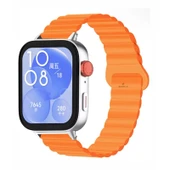 Huawei Watch Fit 3 İle Uyumlu Duo Baklalı Magnetik Silikon Kordon  Turuncu - 1