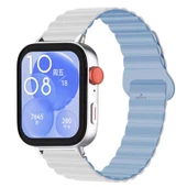 Huawei Watch Fit 3 İle Uyumlu Duo Baklalı Magnetik Silikon Kordon Beyaz - Mavi - 1