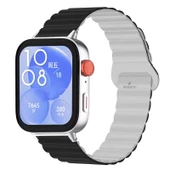 Huawei Watch Fit 3 İle Uyumlu Duo Baklalı Magnetik Silikon Kordon  Siyah - Beyaz - 1