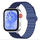 Huawei Watch Fit 3 İle Uyumlu Duo Baklalı Magnetik Silikon Kordon  Koyu Mavi - 1