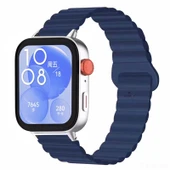 Huawei Watch Fit 3 İle Uyumlu Duo Baklalı Magnetik Silikon Kordon  Lacivert - 1