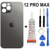 iPhone Uyumlu 12 Pro Max Arka Batarya Pil Kapağı +yapıştırıcı +tamir Set - Gold - 1