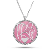 Gümüş Pembe Sedef Taşlı Anne Çocuk Sevgisi Kolye - 1