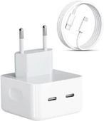 Apple iPhone Uyumlu USB-C - Lighting 35W Hızlı Şarj Cihazı Çift Çıkışlı Aynı Anda 2 Cihaz Şarjı imkanı. thumbnail 1