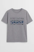 Erkek Rahat Kesim Bisiklet Yaka Yazı Baskılı T-shirt - 2