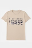 Erkek Rahat Kesim Bisiklet Yaka Yazı Baskılı T-shirt - 6