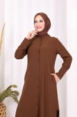 Düğmeli Cepli Tunik ve Pantolon İkili Takım 8682 Kahverengi thumbnail 5