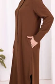 Düğmeli Cepli Tunik ve Pantolon İkili Takım 8682 Kahverengi thumbnail 6