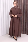 Çıt Çıt Düğme Detaylı Ferace Görünümlü Elbise 70020 Kahverengi thumbnail 1