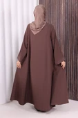 Çıt Çıt Düğme Detaylı Ferace Görünümlü Elbise 70020 Kahverengi thumbnail 4