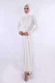 İncili Abaya Ve Elbise Takım 8491 Ekru - 3